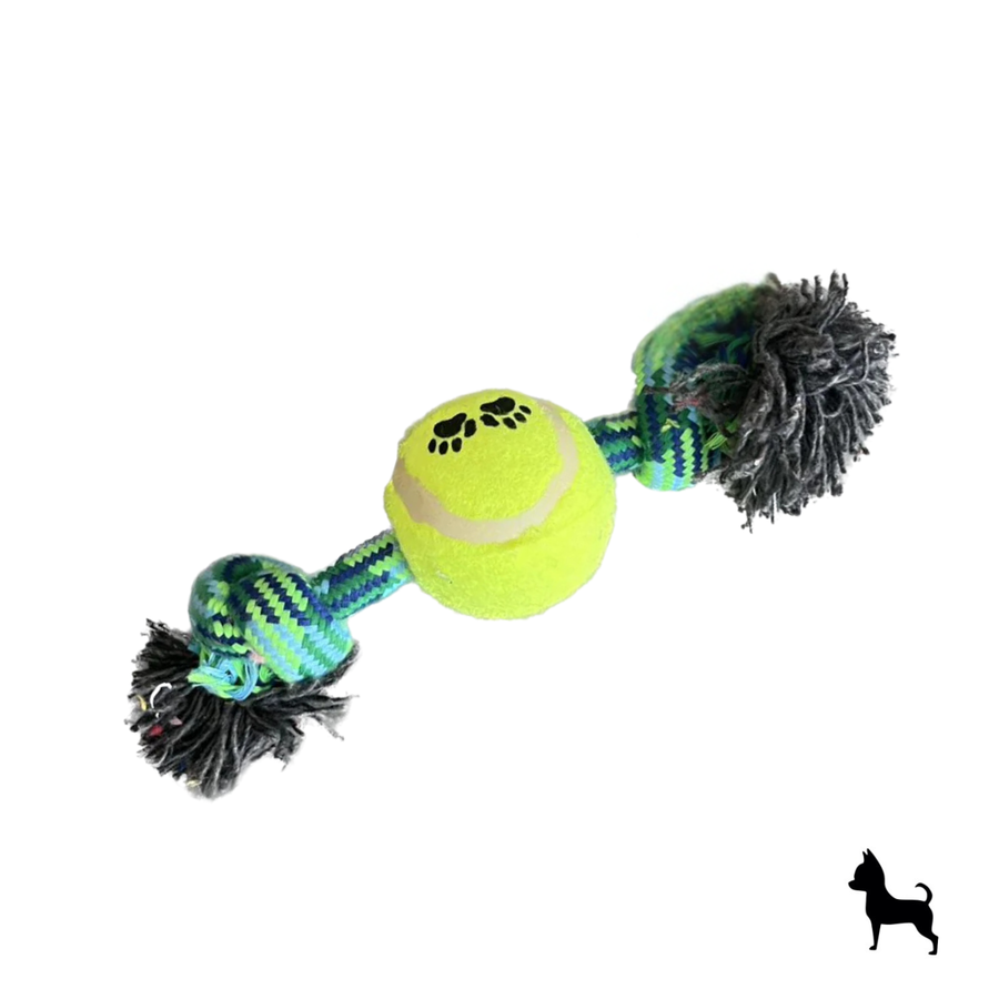 Juguete para perro en forma de hueso con pelola de tenis