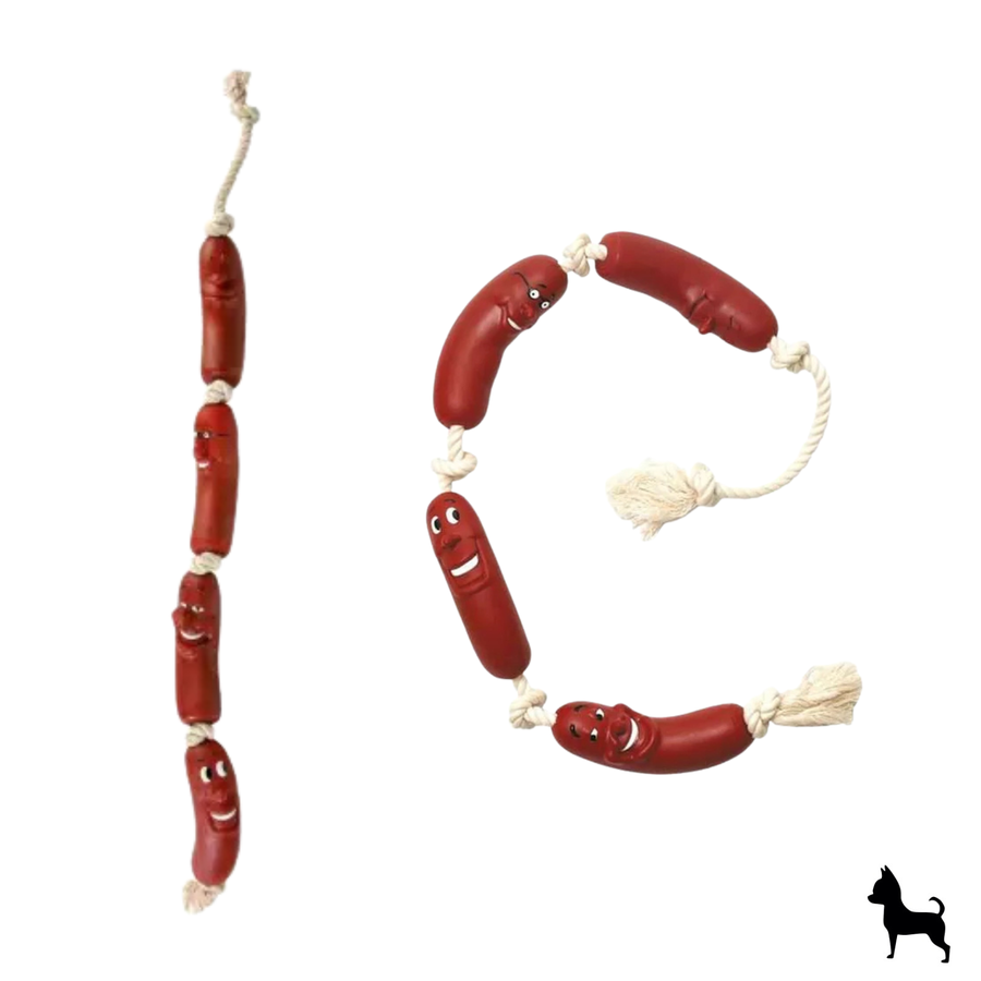 Juguete para perro de cuerda en forma de salchicha