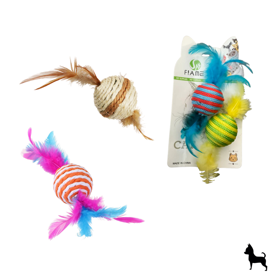 Juguete para gato pelota con plumas