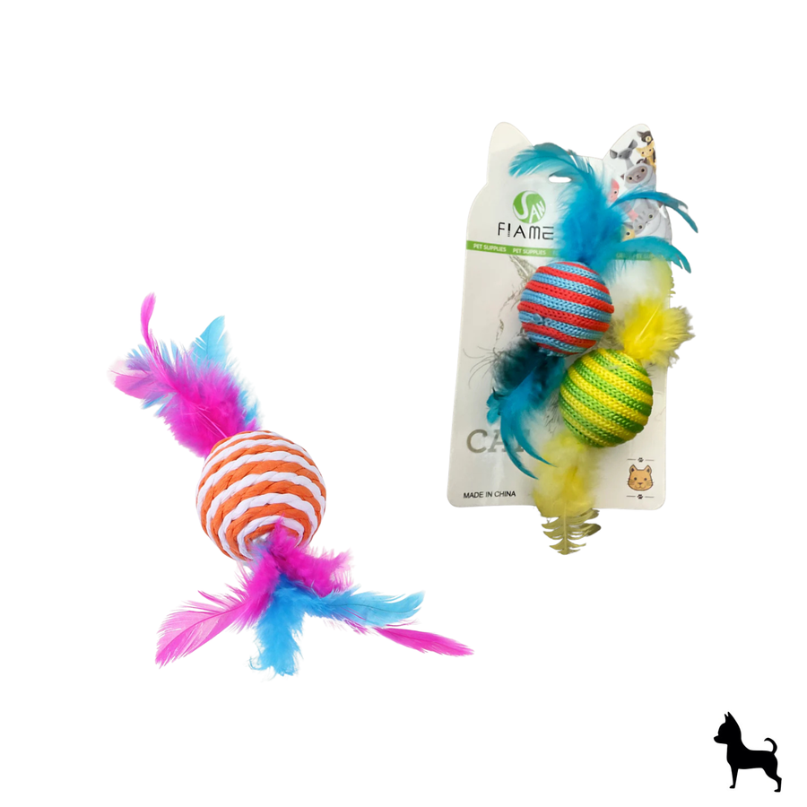 Juguete para gato pelota con plumas